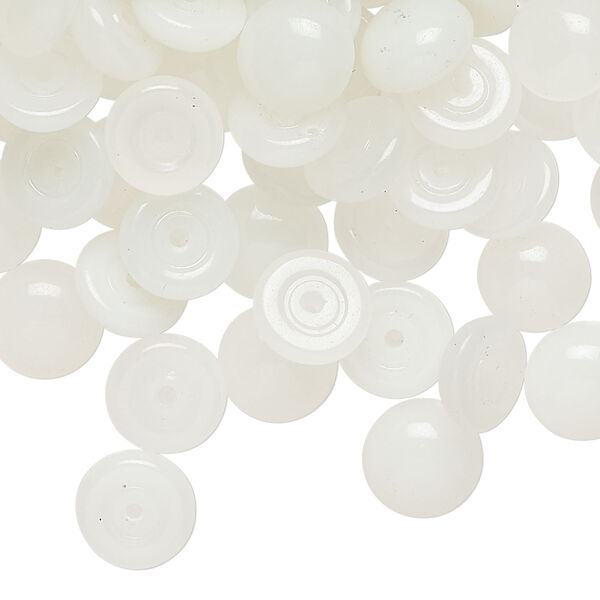 Cabochon, glass 1pkg1, translucent white, 9-10mm half-drilled non-calibrated round, 4 ounces. image number 0