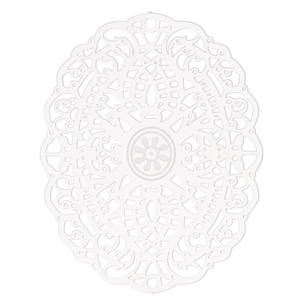 Focal, Lazer Lace™, stainless steel, 44x34mm single-sided fancy oval. Sold per pkg of 2. image number 0