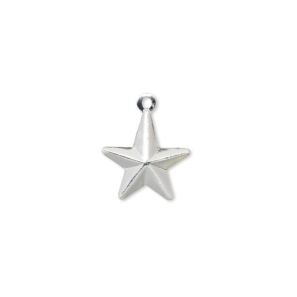 Charm, silver-plated brass, 13mm star. Sold per pkg of 100. image number 0