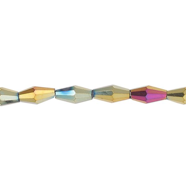 Bead, glass, crystal rose gold, 8.5x4mm long bicone. Sold per 15-1/2 to 16-inch strand. image number 0