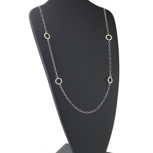 Necklace, sterling silver and rose gold-finished, soldered link chain with 5mm round, 7x3mm oval and 16mm round links, 42 inches with 9x6mm lobster claw clasp. Sold individually. image number 0