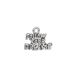 Charm, antiqued pewter (tin-based alloy), 16x9mm single-sided 3-tiered "Follow Your Dreams." Sold per pkg of 2.