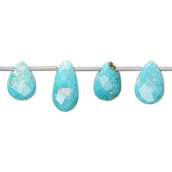 Bead, Imperial Crown turquoise (natural), 8x7mm-15x11mm hand-cut top-drilled faceted puffed teardrop, C grade, Mohs hardness 5 to 6. Sold per pkg of 16. image number 0