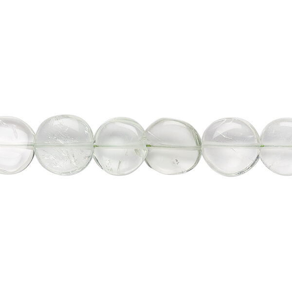 Bead, green quartz (heated), 8-9mm hand-cut puffed flat round, B grade, Mohs hardness 7. Sold per 7-inch strand. image number 0