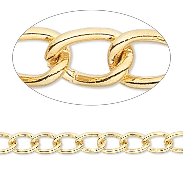 Chain, gold-finished brass, 5mm curb. Sold per pkg of 5 feet. image number 0