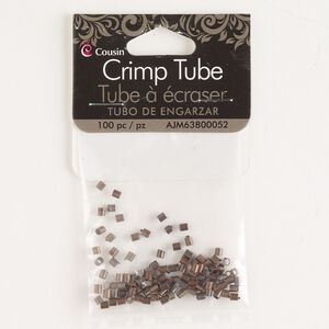Crimp, antique copper-finished "pewter" (zinc-based alloy), 2mm round tube. Sold per pkg of 100.