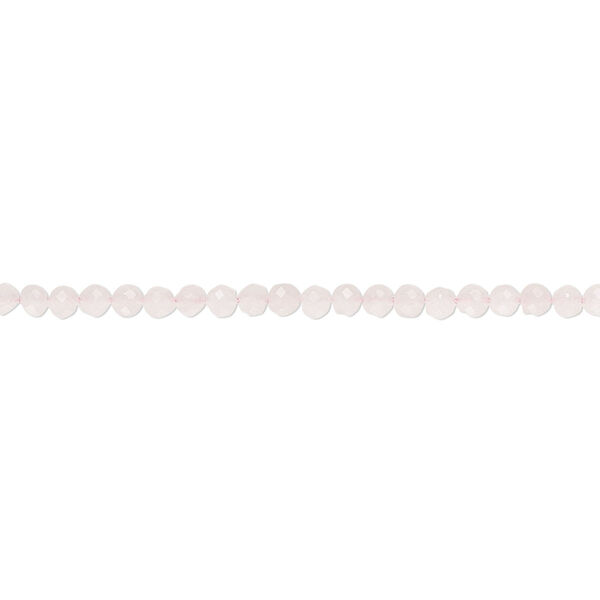 Bead, rose quartz (natural), 2mm hand-cut faceted round, C grade, Mohs hardness 7. Sold per 13-inch strand, approximately 140 beads. image number 0