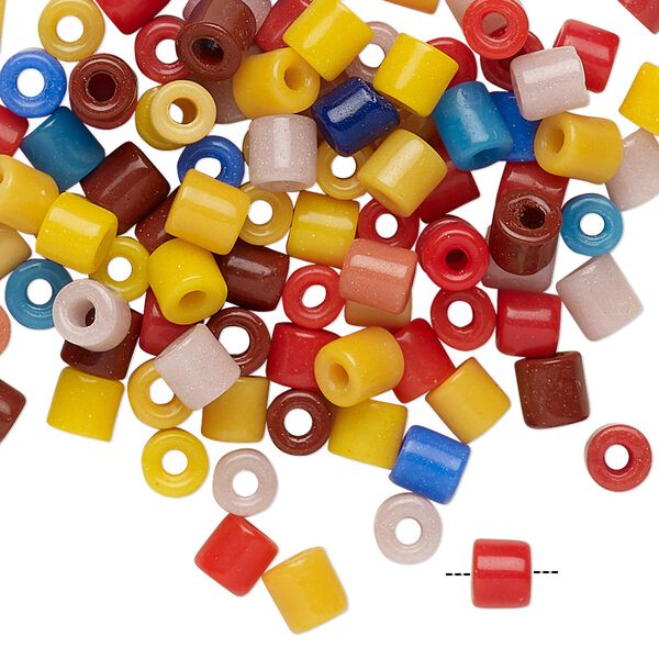 Bead mix, glass, opaque multicolored, 4-5mm round tube. Sold per pkg of 100. image number 0