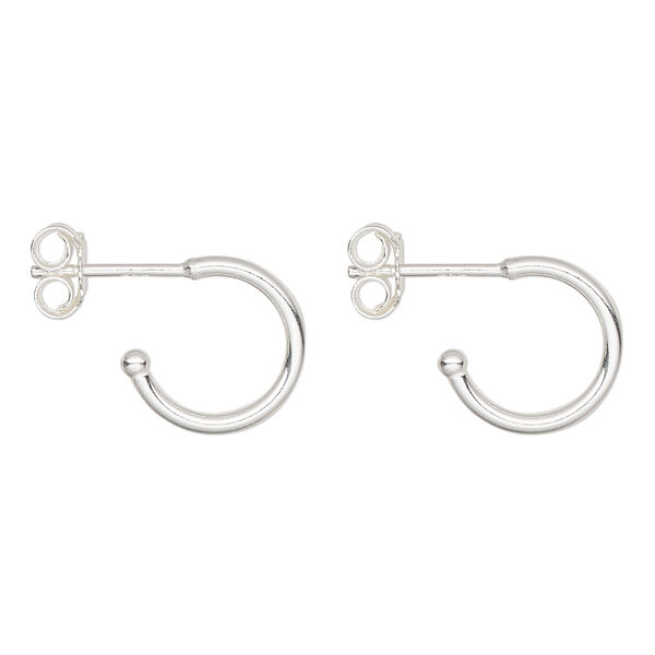 Earstud, sterling silver, 12mm 3/4 hoop. Sold per pair. image number 0
