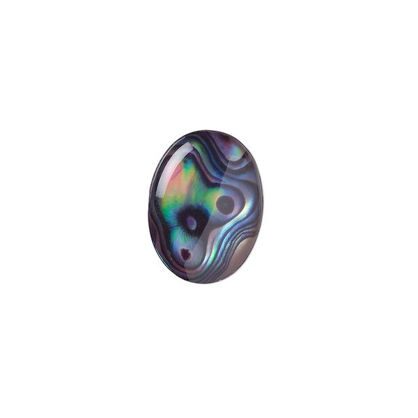 Cabochon, paua shell (coated / dyed), purple, 16x12mm calibrated oval, Mohs hardness 3-1/2. Sold per pkg of 4. image number 0