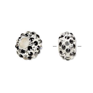 Bead, Dione®, Czech glass rhinestone / epoxy / sterling silver grommets, white / clear / black, 14x8mm rondelle with spiral design, 4.5mm hole. Sold individually.