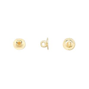 Button back, gold-plated brass, 6mm round. Sold per pkg of 100.
