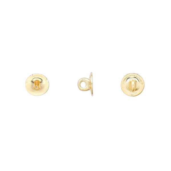 Button back, gold-plated brass, 6mm round. Sold per pkg of 100. image number 0
