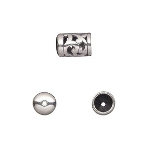 Cord end, JBB Findings, antiqued sterling silver, 10.5x6.5mm filigree round tube, 5mm inside diameter. Sold per pkg of 2.