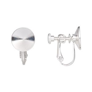Earring clip-on 1pkg4 Almost Instant Jewelry® silver-plated, 20mm hinged screwback / SS47 rivoli glue-in setting, brass 2 pair