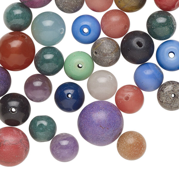 Multi-gemstone / glass 1pkg1, round bead 3 oz mix 10-16mm image number 0