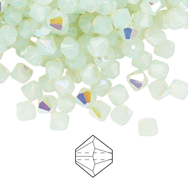 Bead 24pk chrysolite opal AB, Preciosa Czech crystal 5mm bicone image number 0