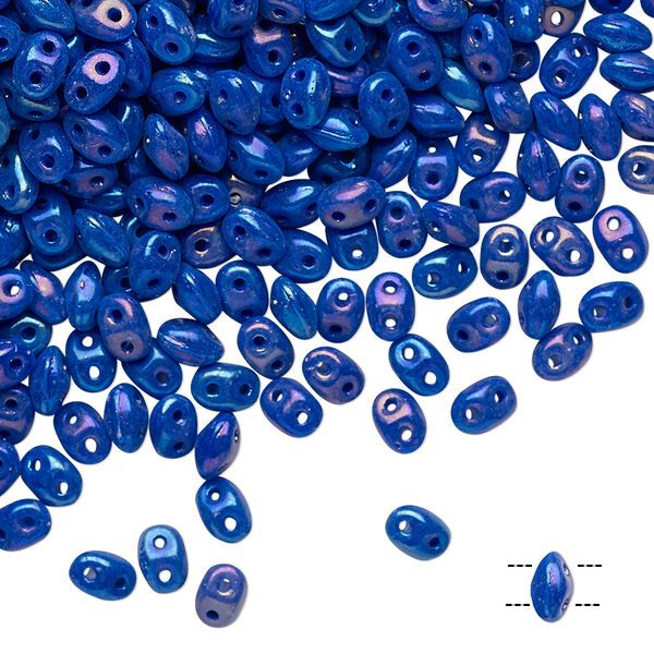 Bead, Preciosa Twin™, Pressed Twin, Czech pressed glass, rainbow cobalt, 5x2.5mm oval with 2 holes. Sold per 10-gram pkg. image number 0