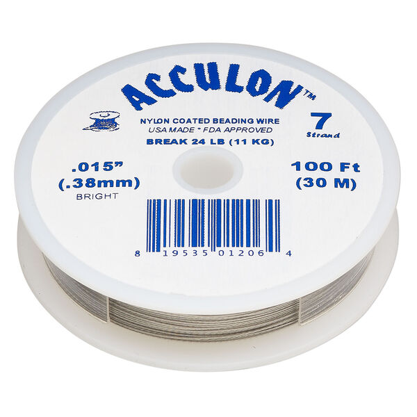 Beading wire, Acculon®, nylon-coated stainless steel, clear, 7 strand, 0.015-inch diameter. Sold per 100-foot spool. image number 0