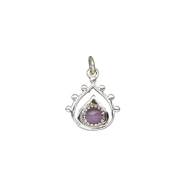 Amethyst / sterling silver 1pkg1, open teardrop drop natural antiqued 13x12.5mm image number 1
