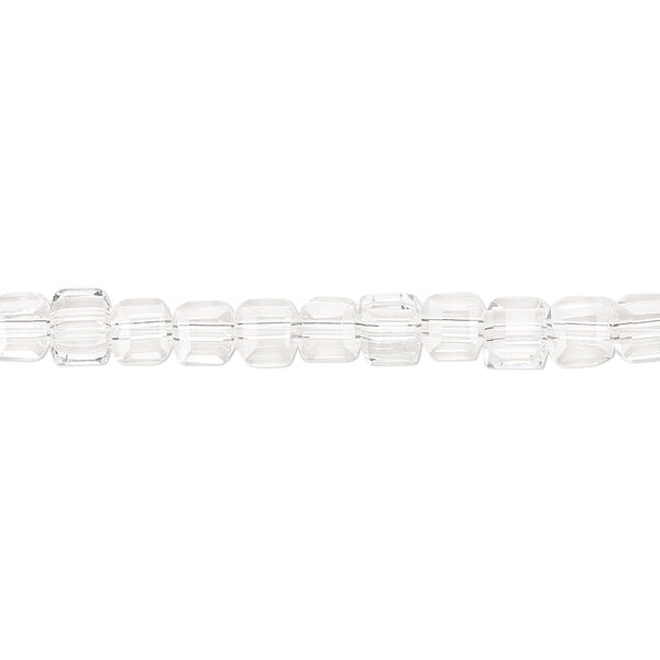 Bead 1pk 18 facets transparent clear, Celestial Crystal® 4mm cube 15.5-16 inch image number 0