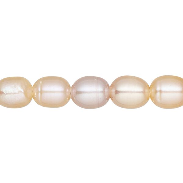 Pearl, cultured freshwater (natural), mauve and peach, 7-8mm, C- grade, Mohs hardness 2-1/2 to 4. Sold per 8-inch strand, approximately 20-25 beads. image number 0
