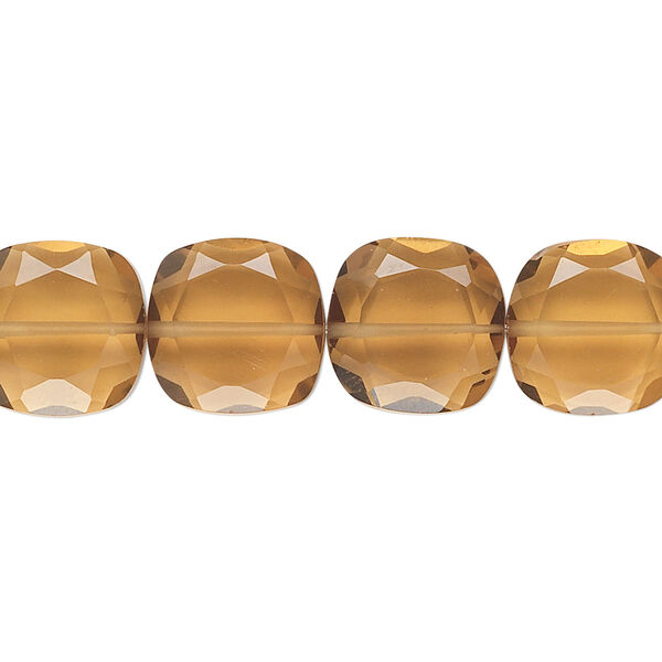 Bead, golden quartz (heated), 12x12mm hand-cut faceted puffed square, B grade, Mohs hardness 7. Sold per pkg of 10. image number 0