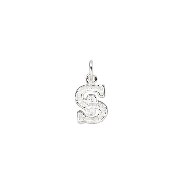 Charm, sterling silver, 10x7mm fancy block alphabet letter "S." Sold individually. image number 0
