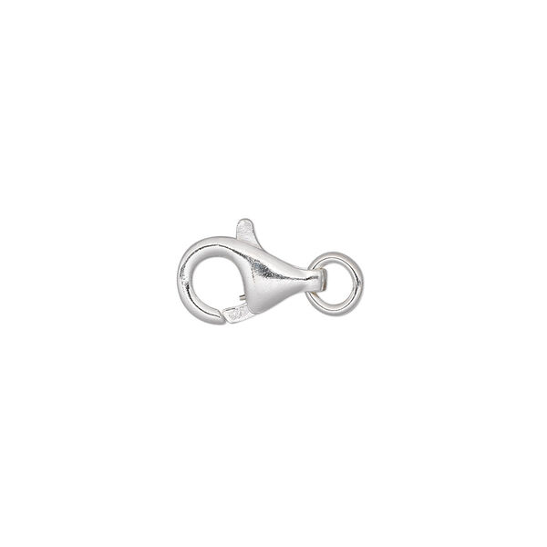 Clasp, lobster claw, sterling silver and steel, 12x7mm with jump ring. Sold individually. image number 0