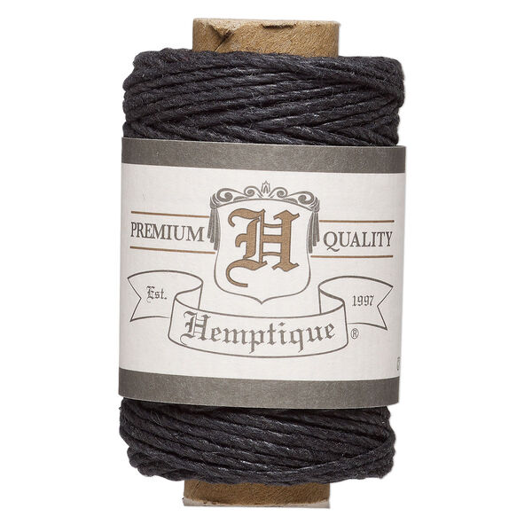 Cord, Hemptique®, polished hemp, black, 1mm diameter, 20-pound test. Sold per 98-foot spool. image number 0