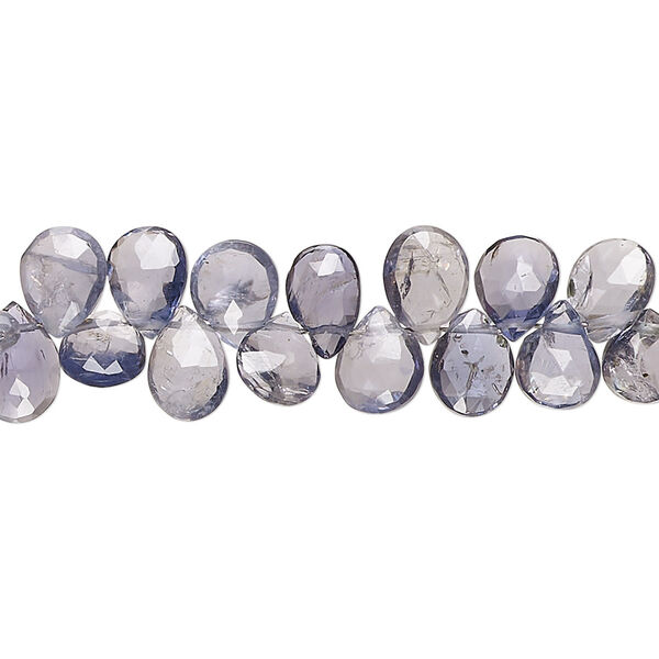 Bead, iolite (natural), light, 6x5mm-9x6mm hand-cut top-drilled faceted puffed teardrop, B grade, Mohs hardness 7 to 7-1/2. Sold per 8-inch strand, approximately 65 beads. image number 0