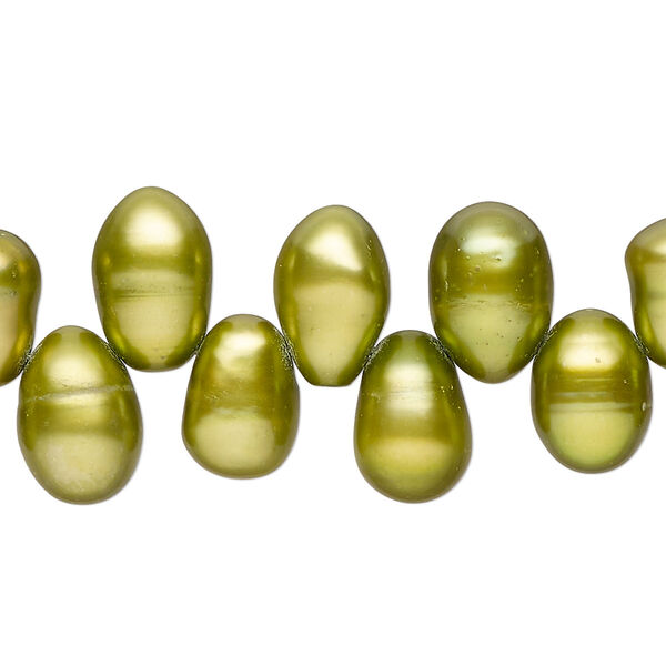 Freshwater pearl 1pkg1, rice C grade, 15 inch green olive 9x7mm-12x8mm cultured image number 0
