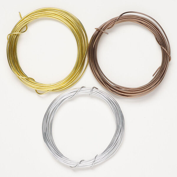 Wire assortment, silver- / gold- / bronze-finished aluminum, round, 18 gauge. Sold per pkg of (3) 9-foot sections. image number 0