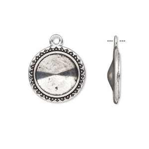 Drop, Almost Instant Jewelry®, antique silver-finished "pewter" (zinc-based alloy), 19mm round with triangle and beaded design with 14mm rivoli setting. Sold per pkg of 6.