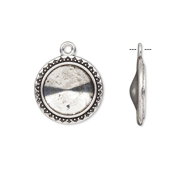 Drop, Almost Instant Jewelry®, antique silver-finished "pewter" (zinc-based alloy), 19mm round with triangle and beaded design with 14mm rivoli setting. Sold per pkg of 6. image number 0