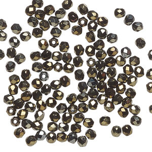 Bead, Czech fire-polished glass 1pkg1200, iris brown, 3mm faceted round.