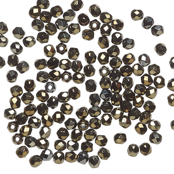 Bead, Czech fire-polished glass 1pkg1200, iris brown, 3mm faceted round. image number 0
