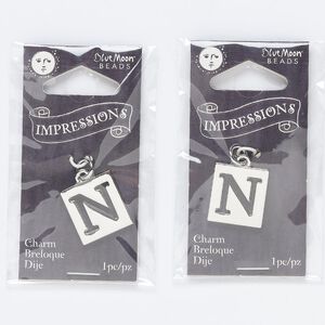 Drop, silver-finished "pewter" (zinc-based alloy) and steel, 16x15mm square with cutout "N." Sold per pkg of 2.