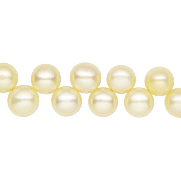 Pearl, cultured freshwater (dyed), canary, 6-7mm top-drilled flat-sided round with 0.4-0.5mm hole, C- grade, Mohs hardness 2-1/2 to 4. Sold per 14-inch strand. image number 0