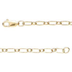 Chain, 14Kt gold-filled, 3.3mm flat oval long and short, 18 inches with lobster claw clasp. Sold individually.