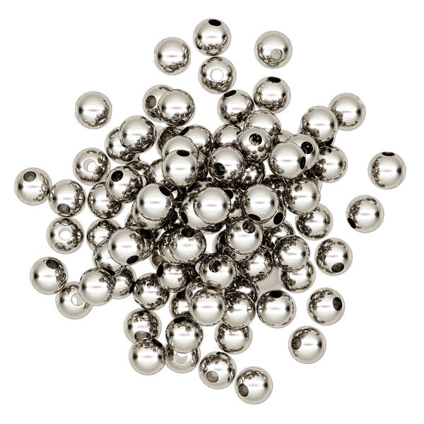 Bead, imitation nickel-plated brass, 6mm round. Sold per pkg of 100. image number 0