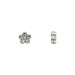 Bead, antique silver-plated "pewter" (zinc-based alloy), 7mm double-sided flower. Sold per pkg of 50.