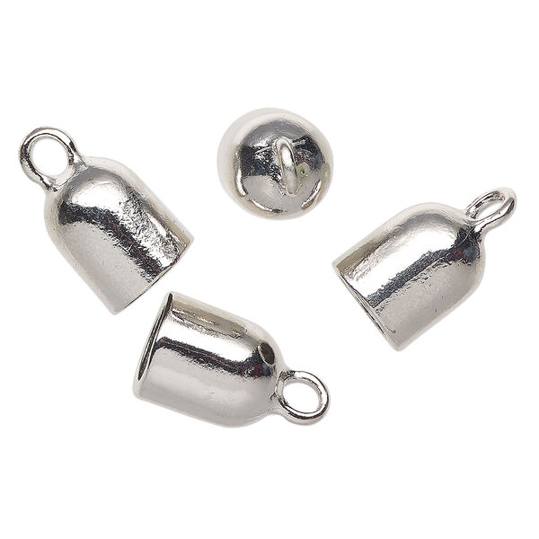 Cord end, imitation rhodium-finished "pewter" (zinc-based alloy), 16x13mm glue-in round tube, accepts cord up to 9.5mm. Sold per pkg of 4. image number 0