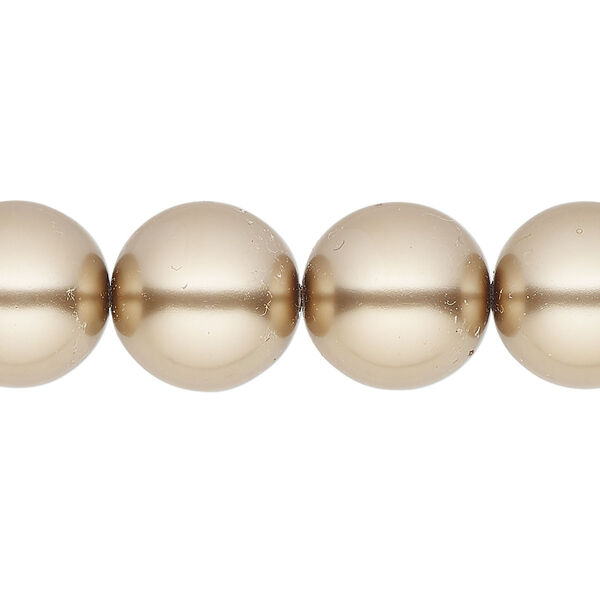 Bead, glass pearl, coated glass, champagne, 14mm round. Sold per 15 " strand, approximately 30 beads. image number 0
