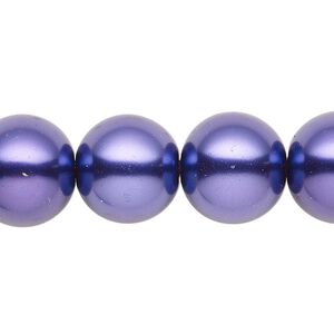 Bead, glass, opaque deep purple, 15-16mm round. Sold per 15-1/2" to 16" strand.