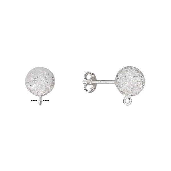 Earstud, sterling silver, 8mm stardust ball with open loop. Sold per pair. image number 0