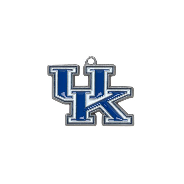 Charm, enamel and "pewter" (zinc-based alloy), blue and white, 22x16mm single-sided University of Kentucky Wildcats. Sold individually. image number 0