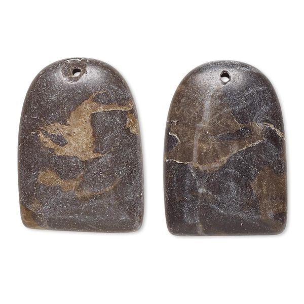 Drop, portoro marble (natural), 24x17mm-26x18mm puffed half round with flat back, C- grade, Mohs hardness 3. Sold per pkg of 2. image number 0