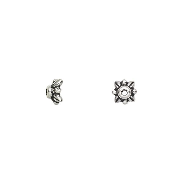 Bead cap, TierraCast®, antique silver-plated pewter (tin-based alloy), 5x3mm beaded leaf, fits 5-8mm bead. Sold per pkg of 100. image number 0