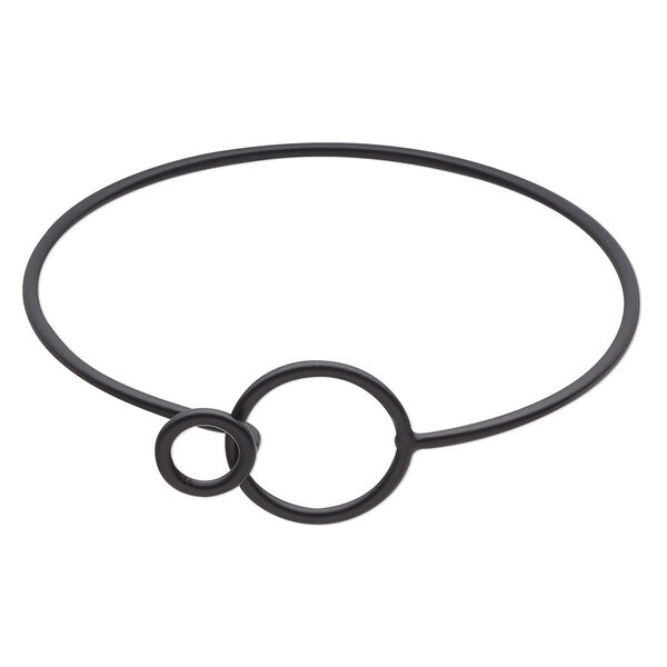 Bracelet, bangle, black-finished brass, 2mm wide, 7 inches with 20.5mm open circle and hook closure. Sold individually. image number 0